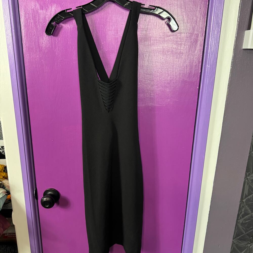 Solace London Edita Mini Dress Black US 2 Crisscross Back Deep V Minimalist - Picture 2 of 10